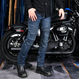LOONG BIKER 摩托车牛仔裤男 复古渔网机车骑行裤 休闲弹力防摔裤