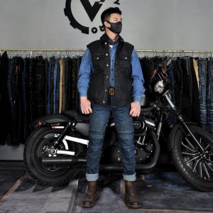 VOLERO摩托车骑行服男女休闲美式复古涂层油蜡布机车骑士马甲背心